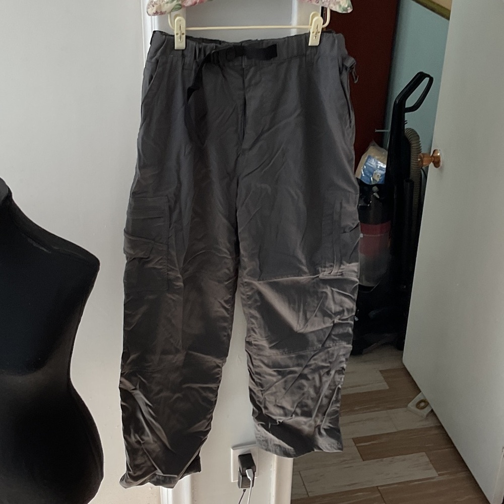 P476. Men's Lined Charcoal Cargo Pants with Elastic Drawstring Waist